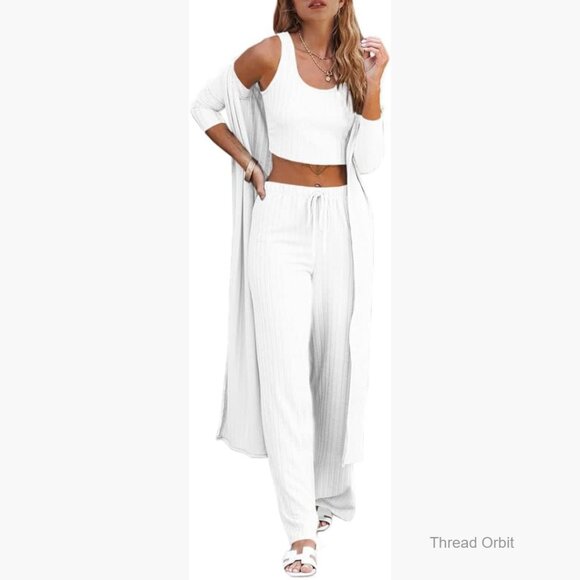 3 Piece Lounge Set Cardigan Vest Pants Women's Travel Pajamas